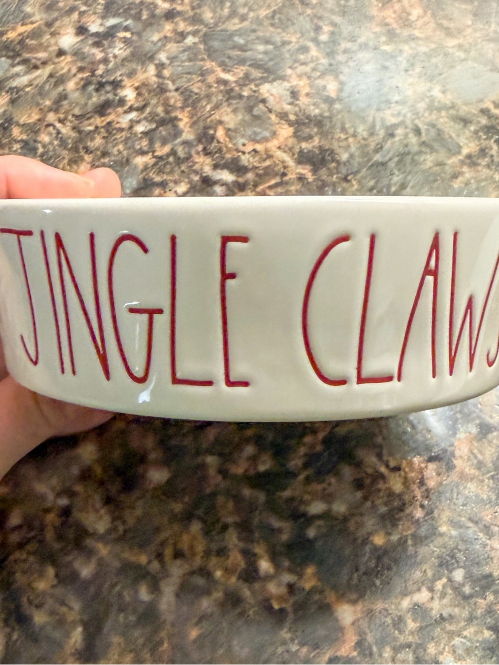 Rae Dunn “JINGLE CLAWS” Pet Bowl Christmas Dog Cat Dish Red Letter Holiday Decor